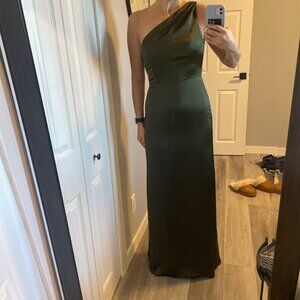 Bridesmaid One Shoulder Satin Dress in Olive Green